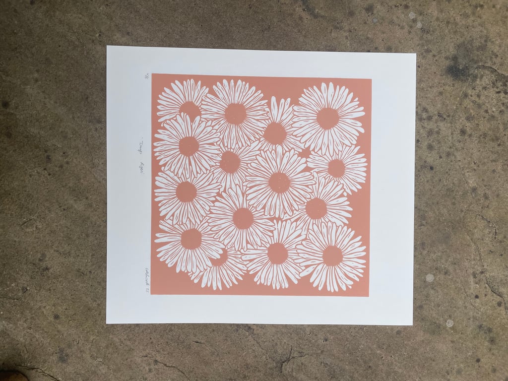 Days Eyes - Original Lino Print Peach