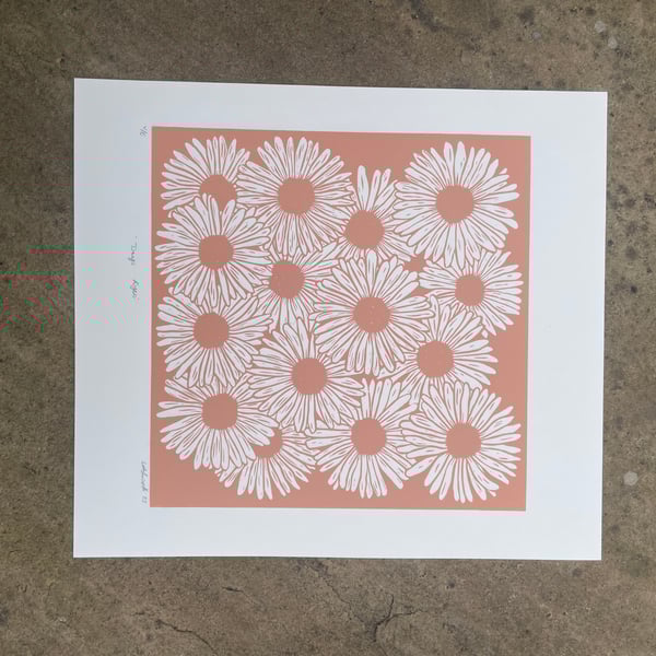 Days Eyes - Original Lino Print Peach