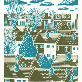 Sheffield City View No.9 A3 poster print (blue & green)