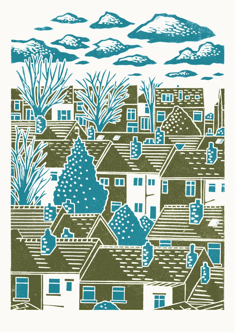 Sheffield City View No.9 A3 poster print (blue & green)