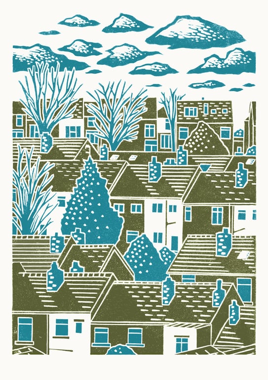 Sheffield City View No.9 A3 poster print (blue & green)