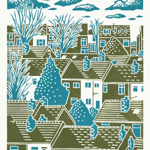 Sheffield City View No.9 A3 poster print (blue & green)