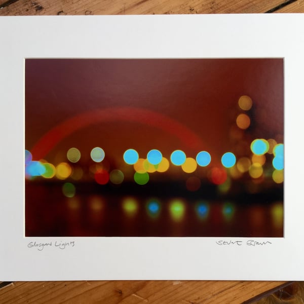 Glasgow Lights Signed Mounted Print FREE DELIVERY