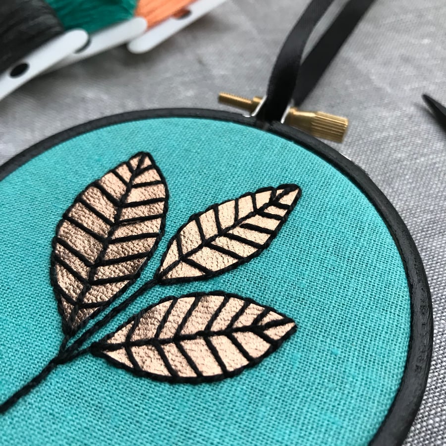 Copper Leaves Embroidery Hoop Art Wall Decoration