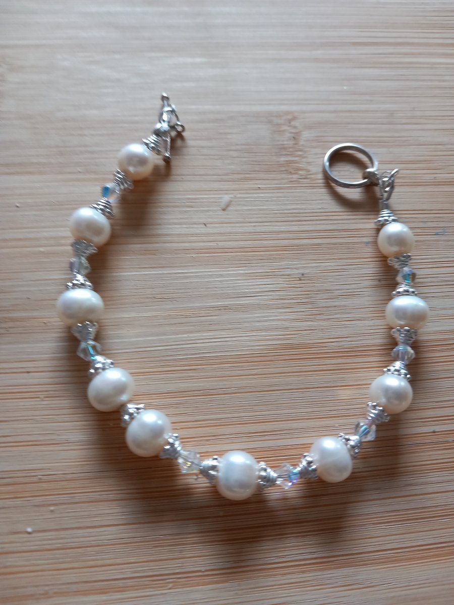 Sterling silver cream pearl bracelet for mothers day gift wedding 