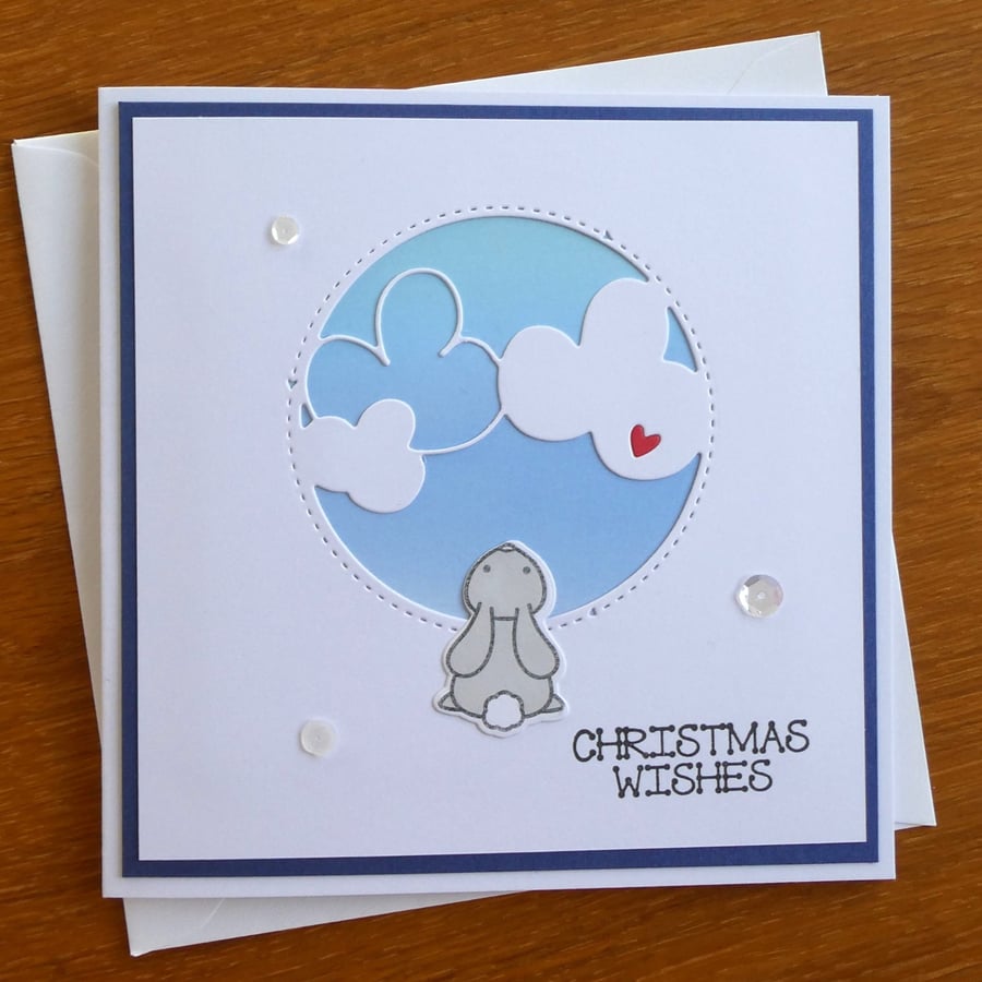 Christmas Wishes Card - Rabbit With Clouds