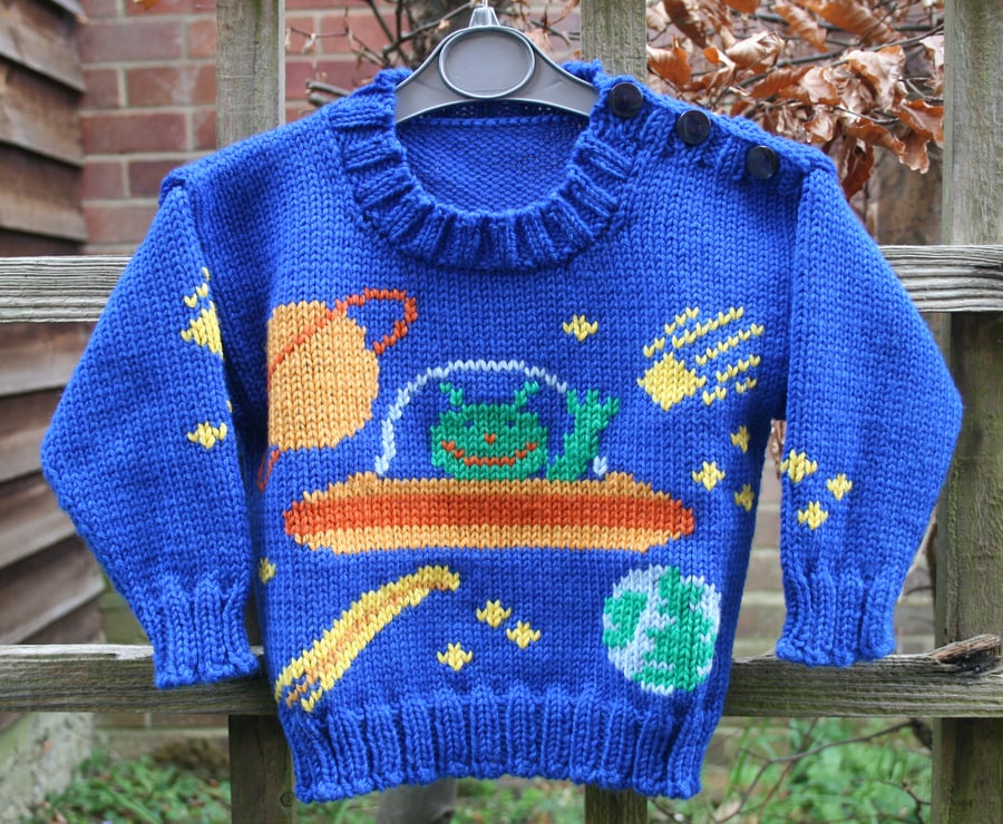 KNITTING PATTERN in pdf - Aliens in Space - Toddler's sweater