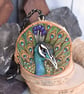 Curious Peacock Pyrography Hanging wood slice decoration