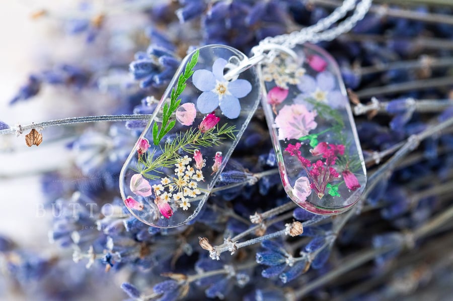 Real Flower Dog Tags Dog Tags Necklace Flower Confetti Real Flower Jewelry Real 