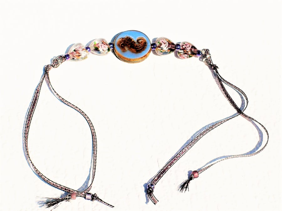 Blue Seahorse Wrap Tie Bracelet FREE UK Post