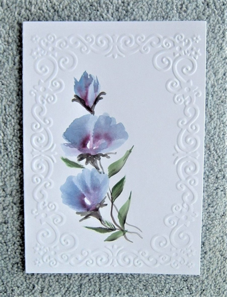 original hand painted floral greetings card ( ref F 586)