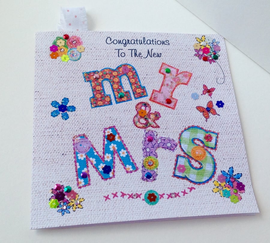 Wedding Greeting Card,Printed Appliqué Design,Handmade,Personalised