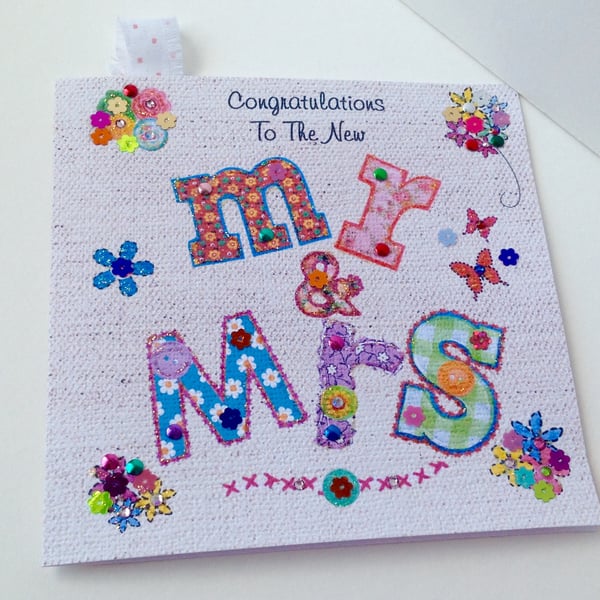 Wedding Greeting Card,Printed Appliqué Design,Handmade,Personalised