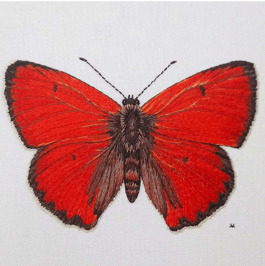 Hand Embroidered Large Copper Butterfly