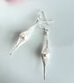 Silver Herringbone Wire Wrapped Earrings with White Freshwater Button Pearls - Image 2