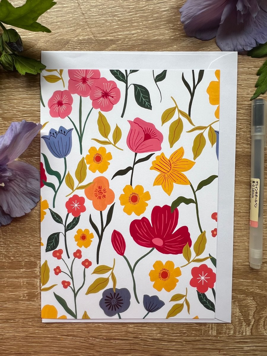 Blooming Florals Meadow A5 Greeting Card
