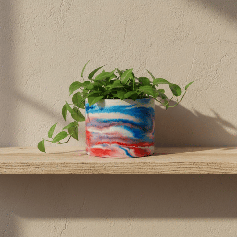 Large Red White and Blue Marbled Plant Pot 15 cm