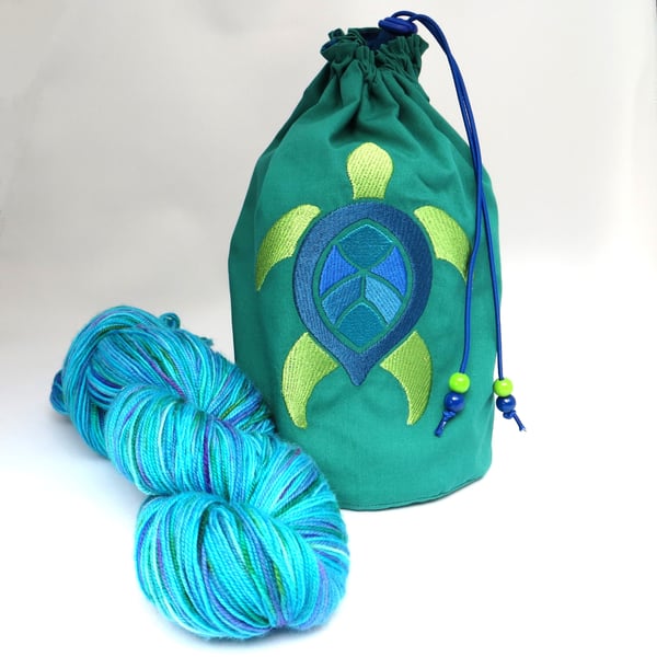 Turtle Embroidered Project Bag