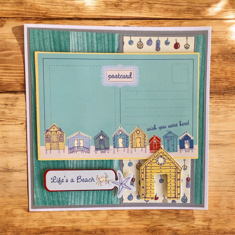 ‘Life’s a Beach’ Blank Greetings Card. Beach Hut Greetings Card.