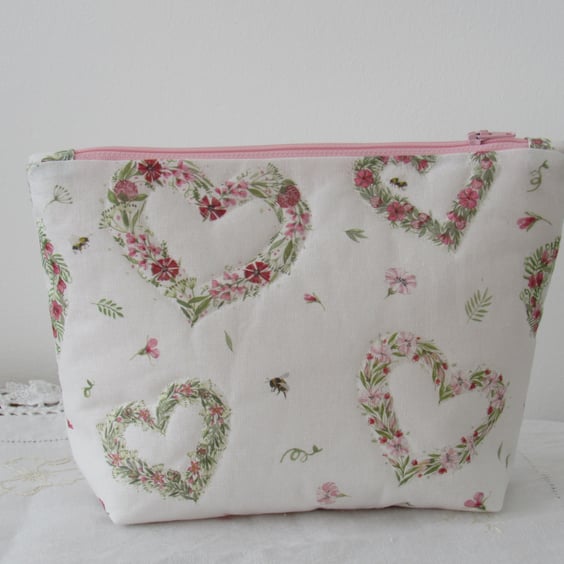 Love Hearts Quilted Make up Bag, Cosmetic Bag