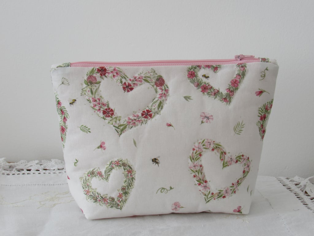Love Hearts Quilted Make up Bag, Cosmetic Bag