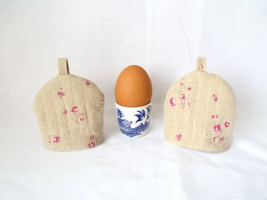 pair of beige floral quilted egg cup cozies, easter gift