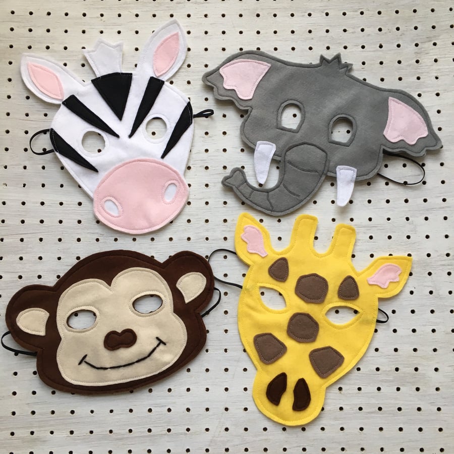 Safari and Jungle Giraffe, Elephant, Monkey, Zebra Fancy Dress Mask