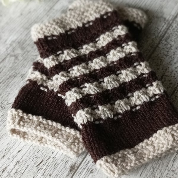 Knitted fingerless  gloves, womens aran  gloves