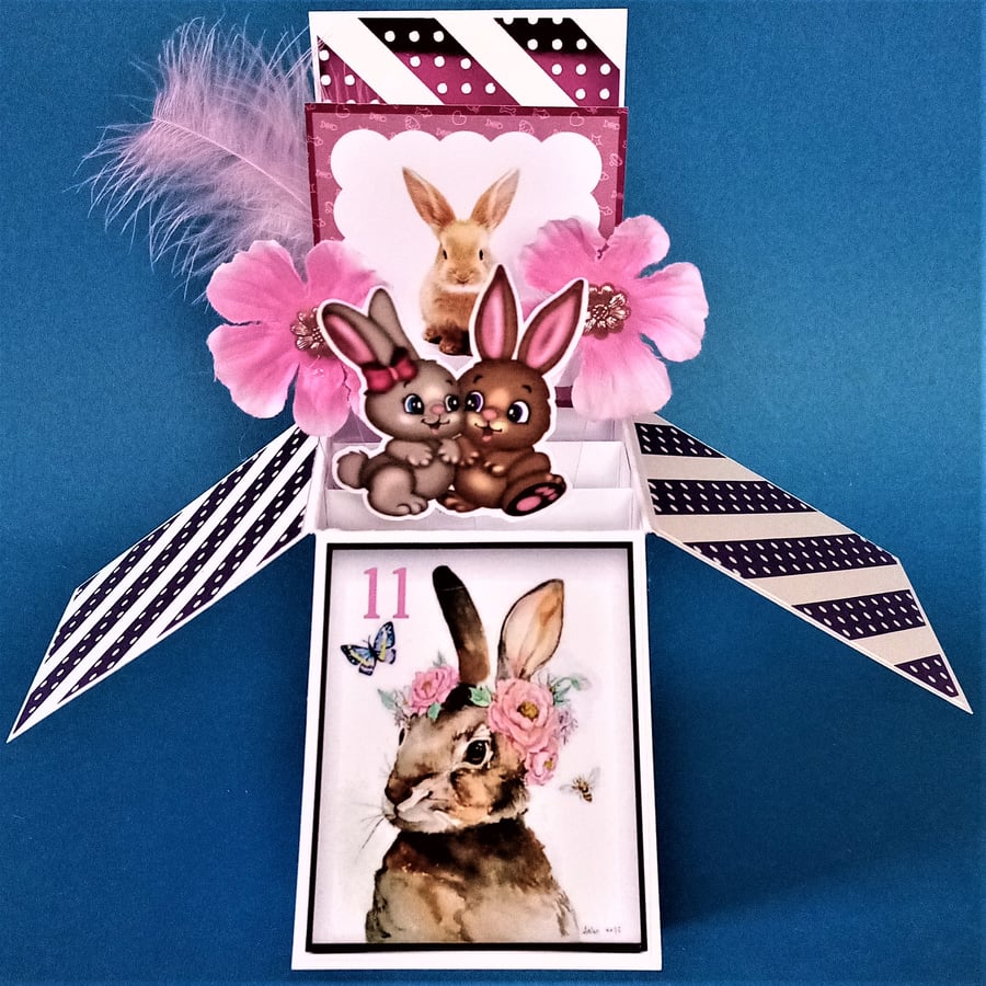 Girls 11th Birthday Card with Hares