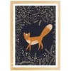 Fine Art Giclee Print 16"x12" - Felix the Fox in the Forest illustration - navy 