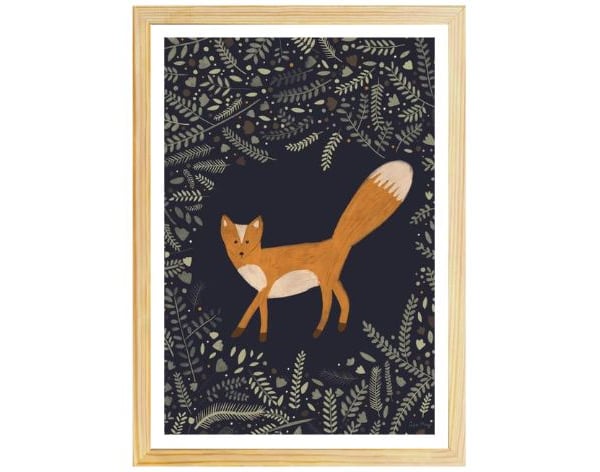 Fine Art Giclee Print 16"x12" - Felix the Fox in the Forest illustration - navy 