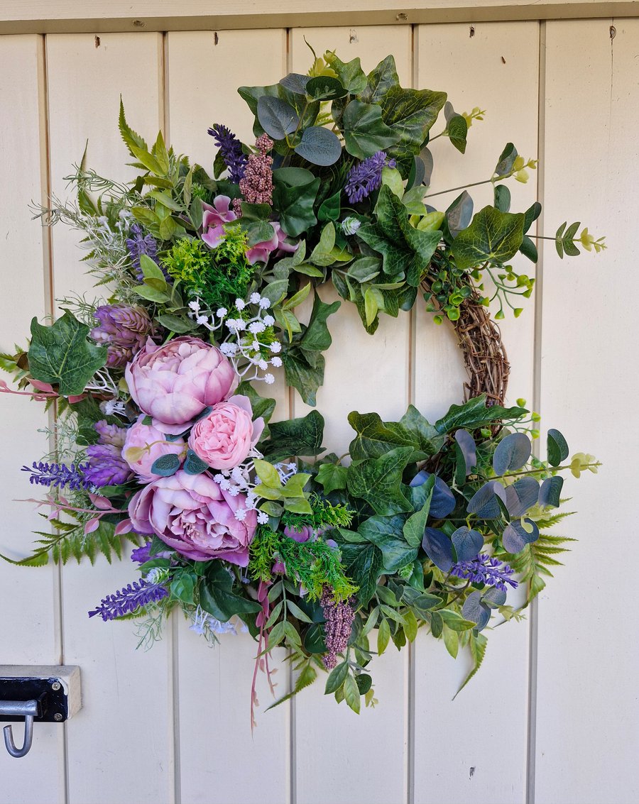 Victoria,Vintage style peony,Roses & lavender wreath