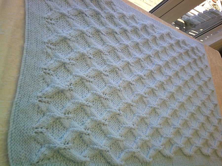 Hand Knitted Baby Blue Pram Blanket
