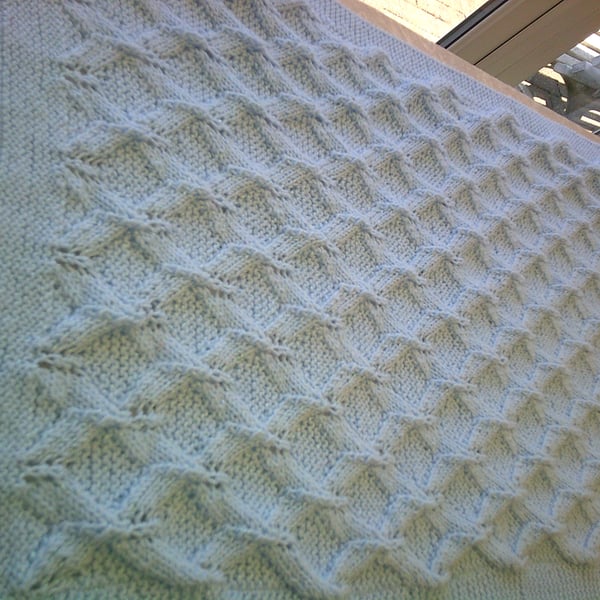Hand Knitted Baby Blue Pram Blanket