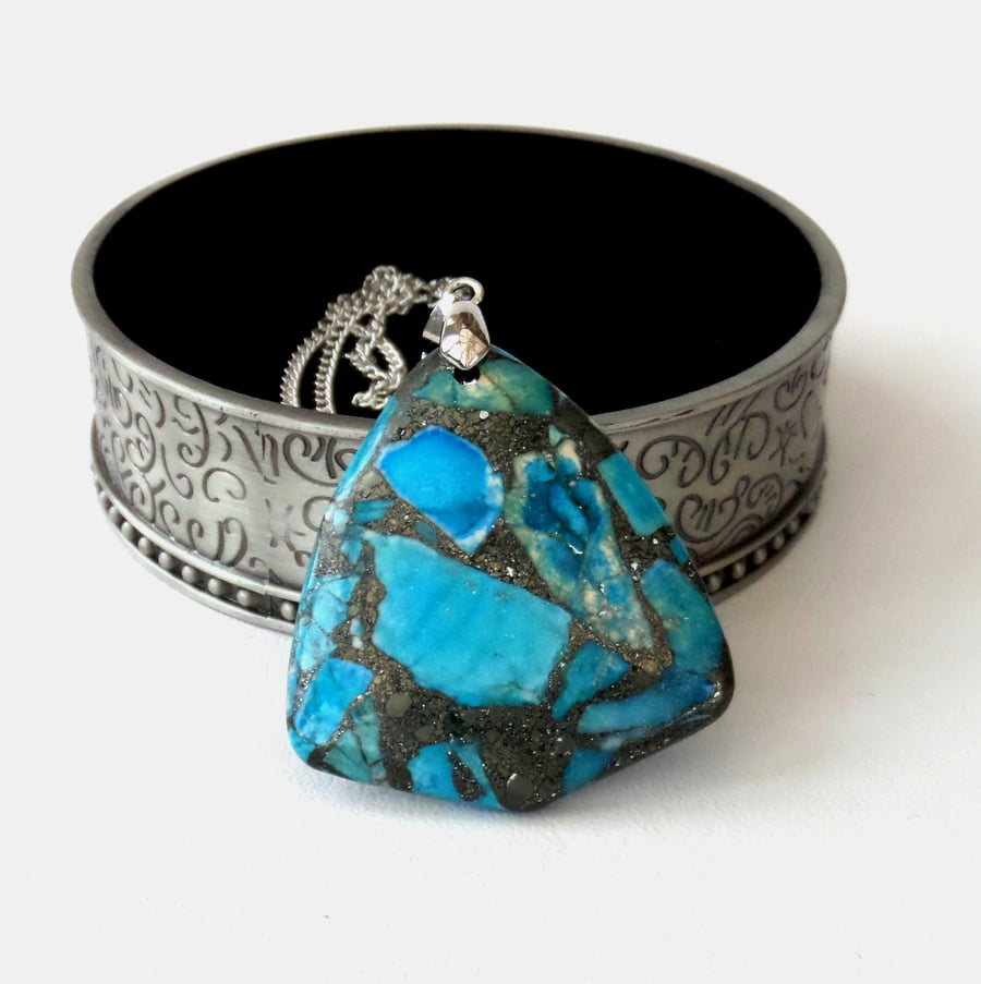 Stunning blue jasper pendant necklace