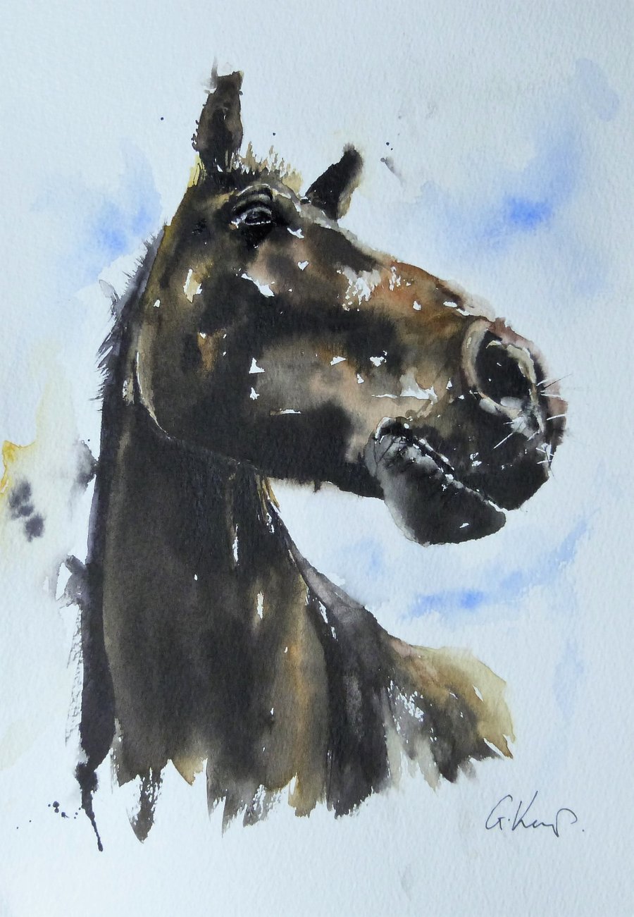 A Dark Horse, Original Watercolour Painting.