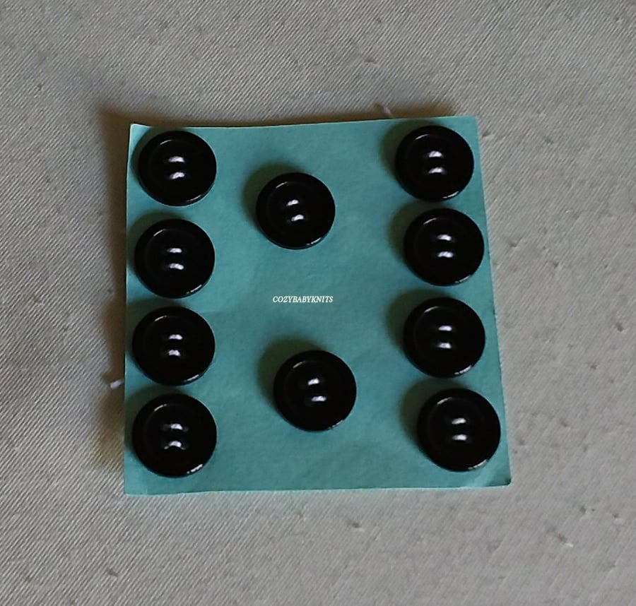 15MM BLACK ROUND BUTTONS WITH TWO HOLES FOR ATTACHING 