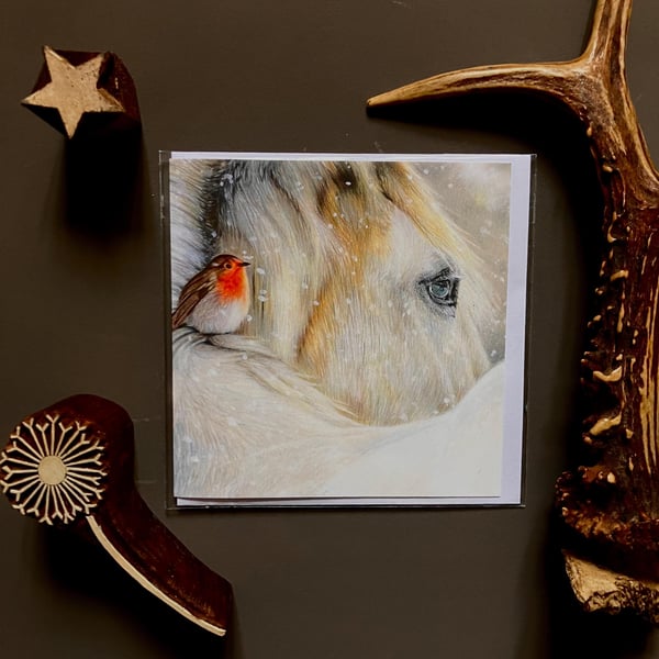 The Horse and Robin Mini Blank Greeting Card