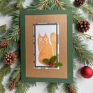 Christmas Cat & Holly Greetings Card