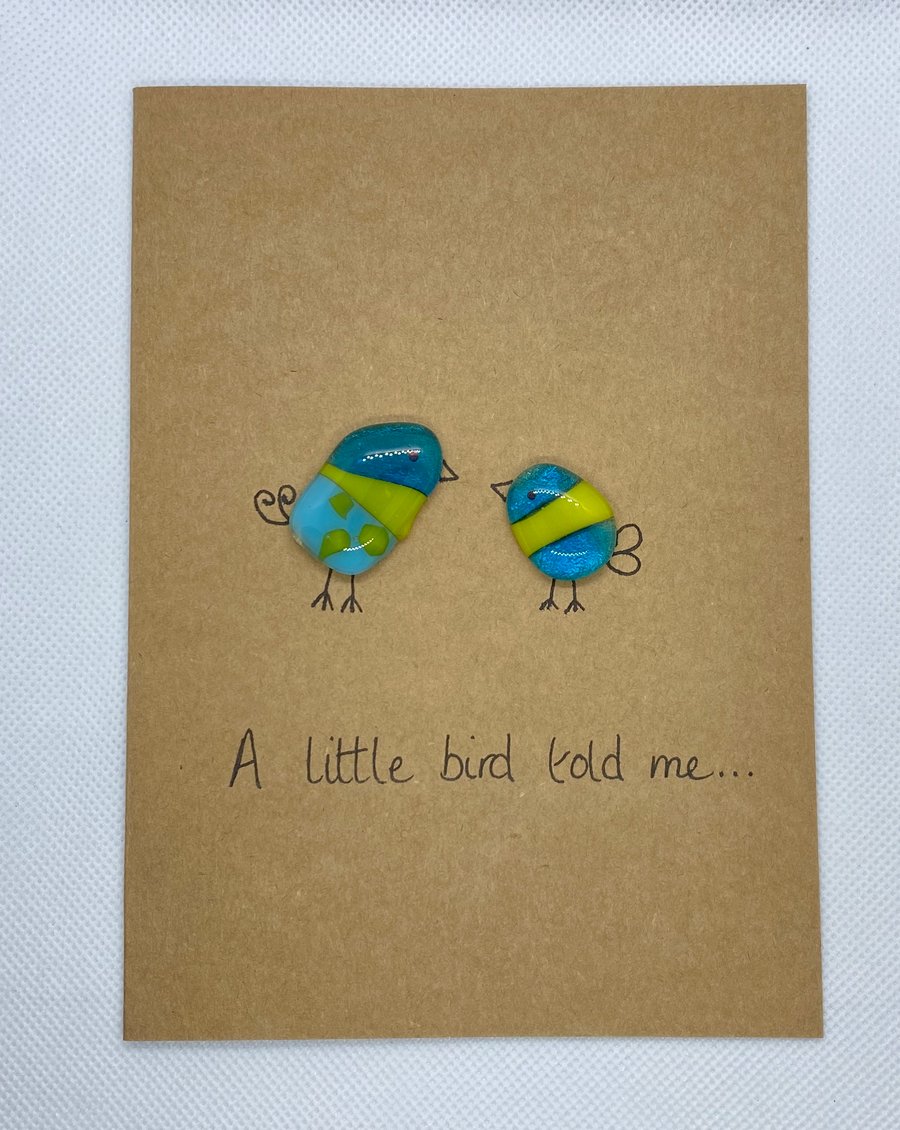 Fused glass two little birds card