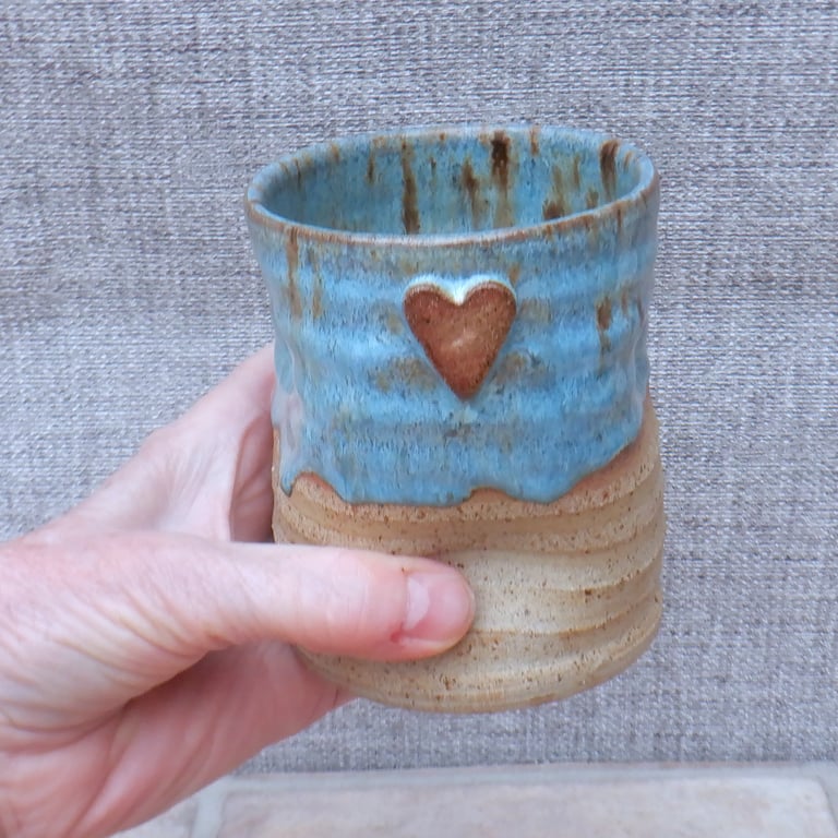 Water juice beaker tumbler cup hand thrown stoneware handmade pottery heart