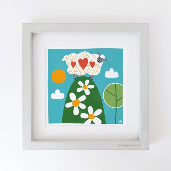 On Top Of The World, whimsical sheep print, fun sheep art, Giclee print