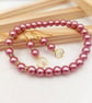 Indian Pink Glass Pearl Wedding Jewellery Set, Heart Drop Earrings & Bracelet 