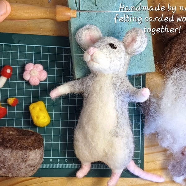Handmade Needle Felted Mouse - Soft Woolly Rat Miniature Animal, Cute Pet Gift