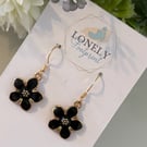 Black Floral Drop Earrings: Flower Charms, Handmade Gift For Her
