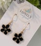 Black Floral Drop Earrings: Flower Charms, Handmade Gift For Her