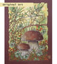 Bolete mushrooms in the undergrowth original artwork, small drawing - Image 1
