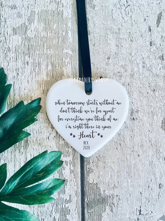 Ceramic hanging heart, pet loss, dog memorial, pet memorial gift, in memory of, 