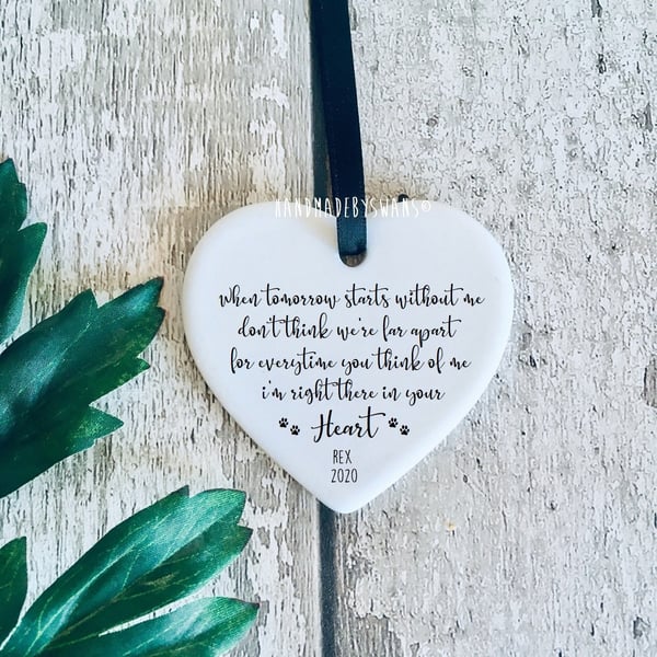 Ceramic hanging heart, pet loss, dog memorial, pet memorial gift, in memory of, 