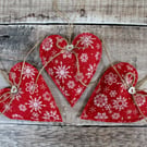 Set of 3 Christmas Lavender Filled Heart Decorations